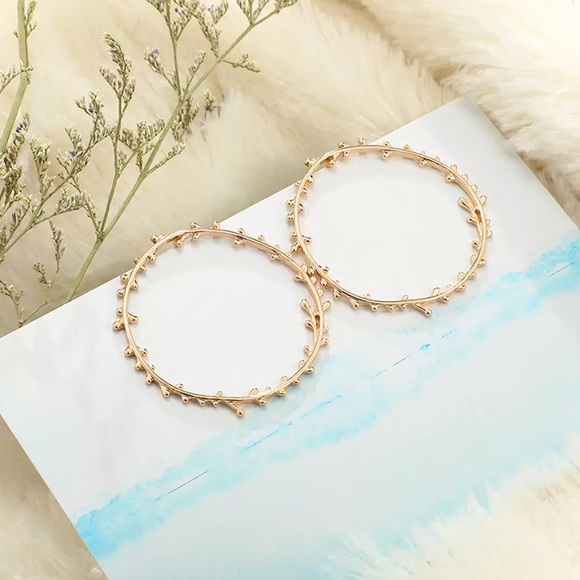 Irregular Circles Leaves Stud Drop Earrings - Picture 4 of 6